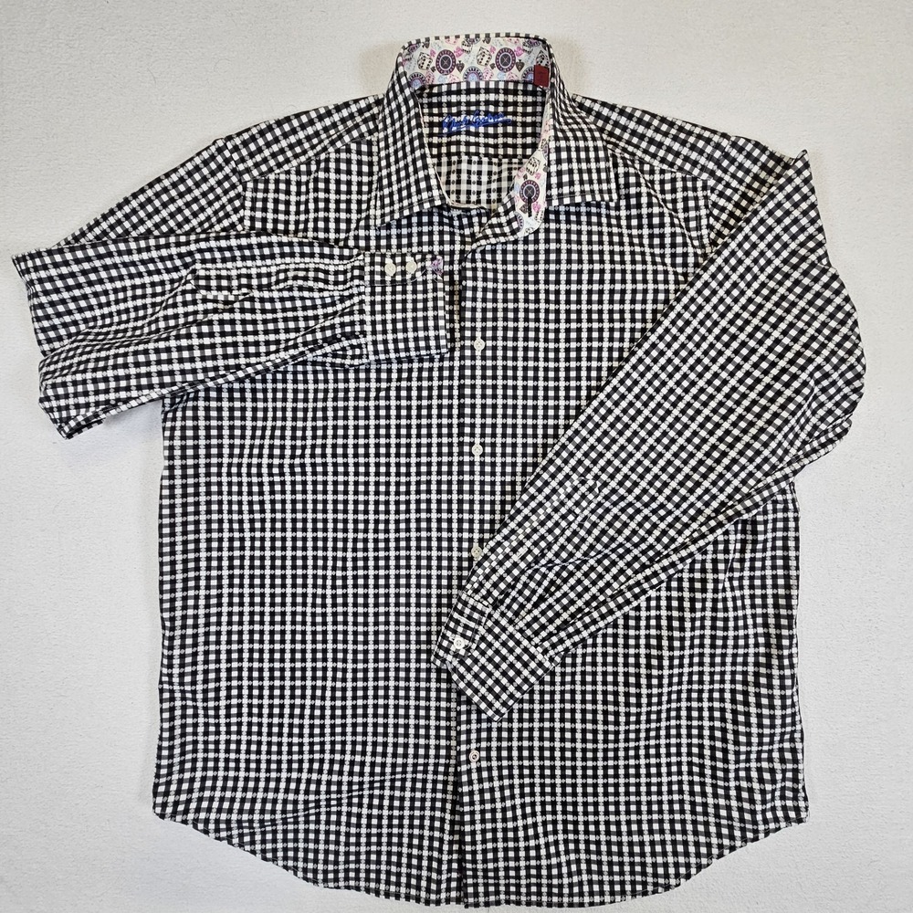 Robert Graham Flip Cuff Shirt Mens L Large Button Dice Print Vegas Casino Cards